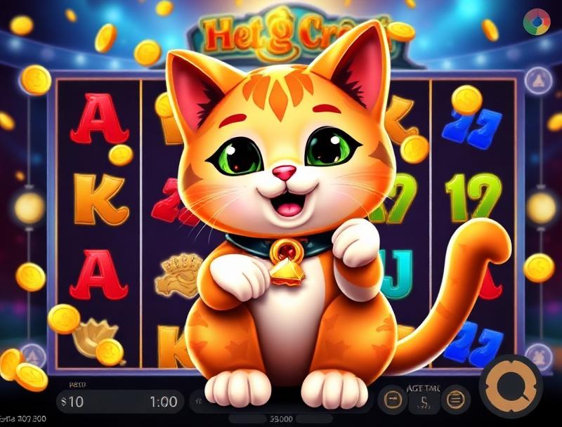 Slot game featuring a cat-like character with gold coins, vibrant colors, and exciting gameplay