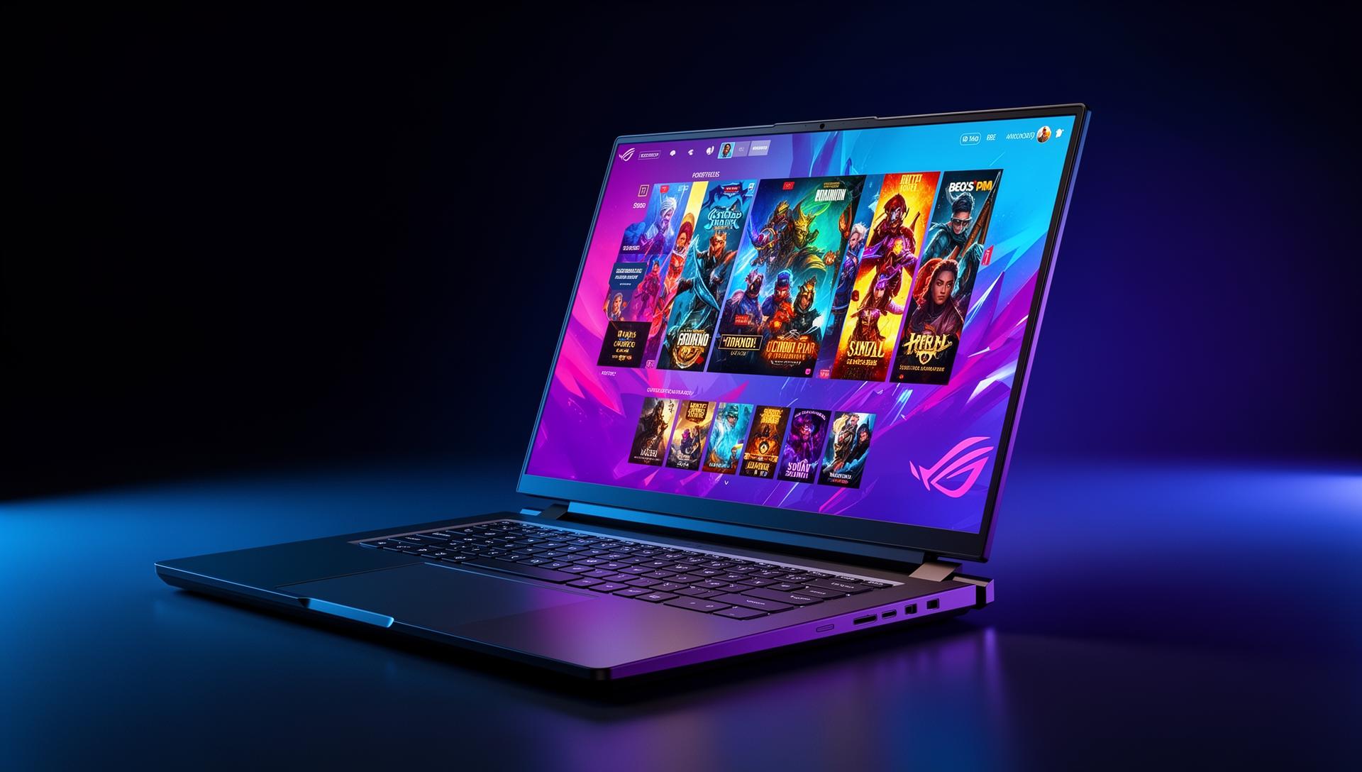 Gaming laptop with colorful screen displaying social gaming interface